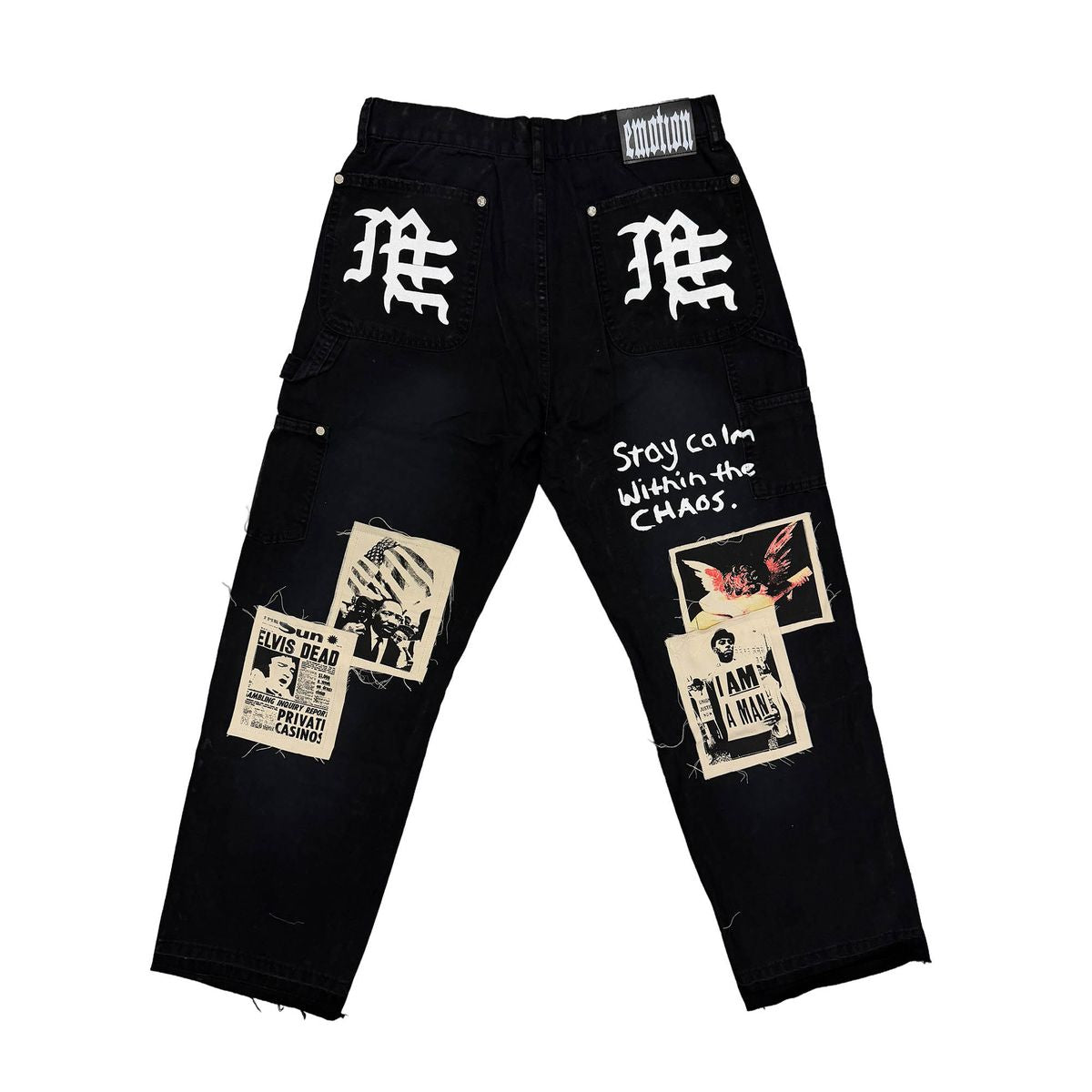 Black Newspaper Carpenter Pants